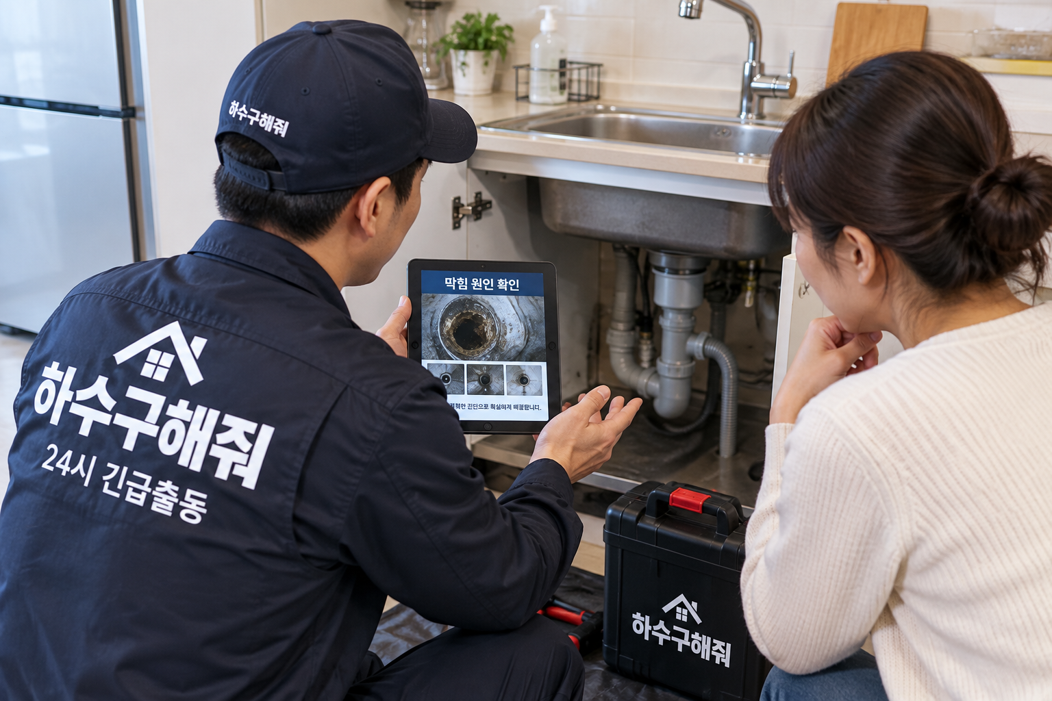 배관 막힘 상담 및 현장 확인 참고 이미지